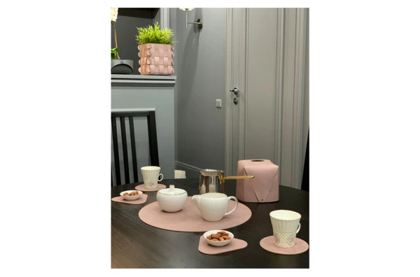 Плейсмат круглый двусторонний ADJ 40 см, кожа натуральная, пепельная роза