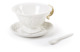 Чашка с блюдцем и ложечкой Seletti Ай-Изделия 13см, белая с золотистой ручкой