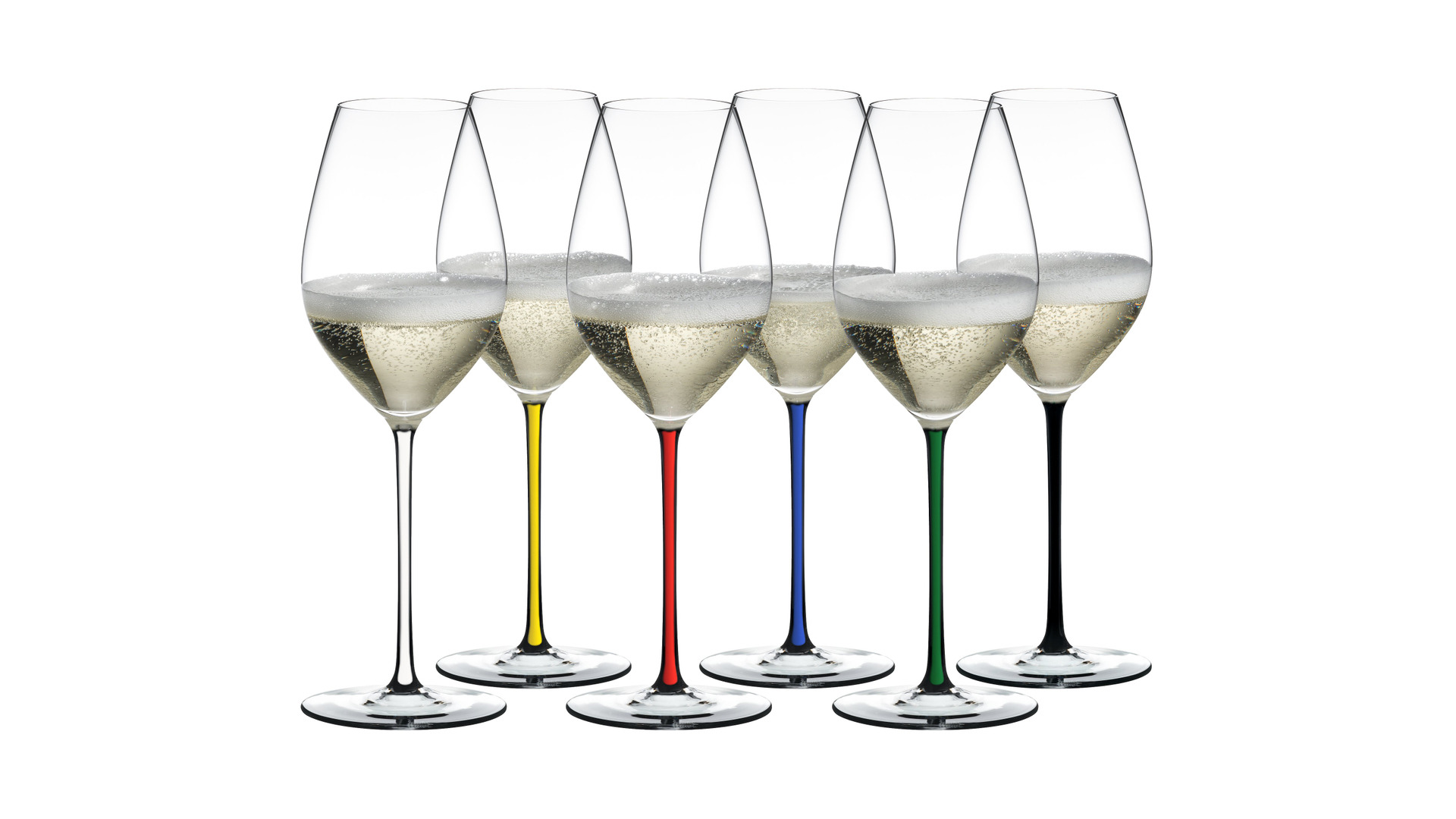 Набор фужеров Riedel Fatto a Mano Champagne Glass 445 мл с разноцветными ножками, 6 шт, стекло хруст