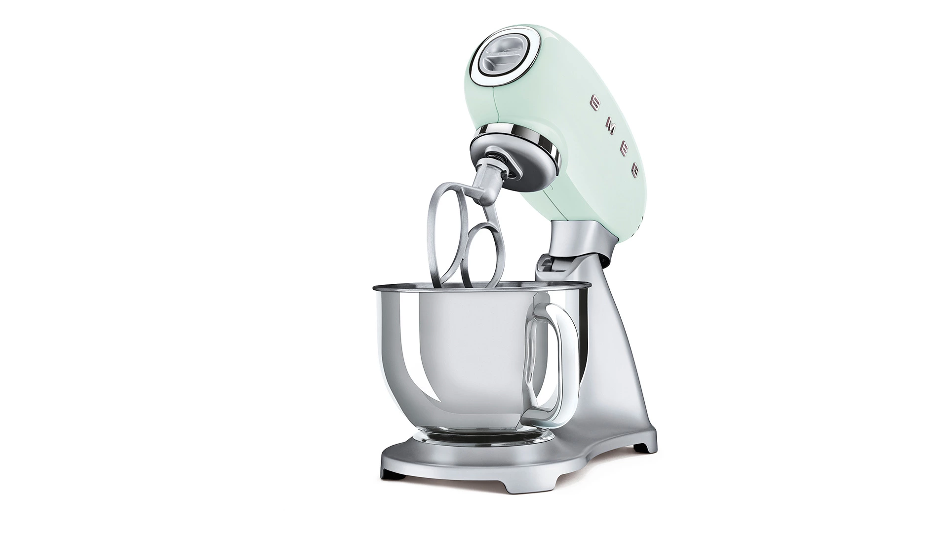 Миксер планетарный SMEG SMF02PGEU, 800 Вт, чаша стальная 4,8л, 3 насадки, алюминий литой, зеленый