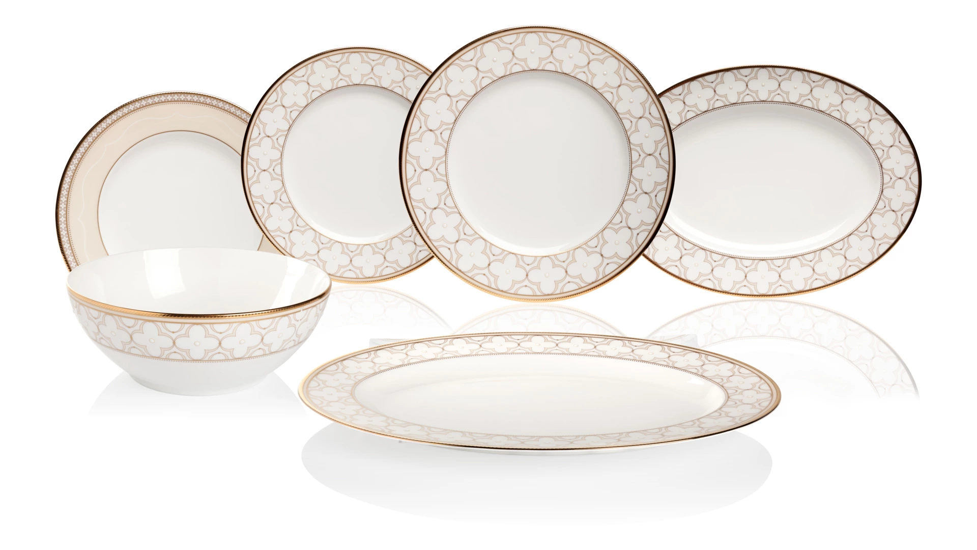 Сервиз столовый Noritake Трефолио, золотой кант на 6 персон, 21 предмет