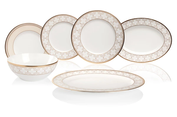 Сервиз столовый Noritake Трефолио, золотой кант на 6 персон, 21 предмет