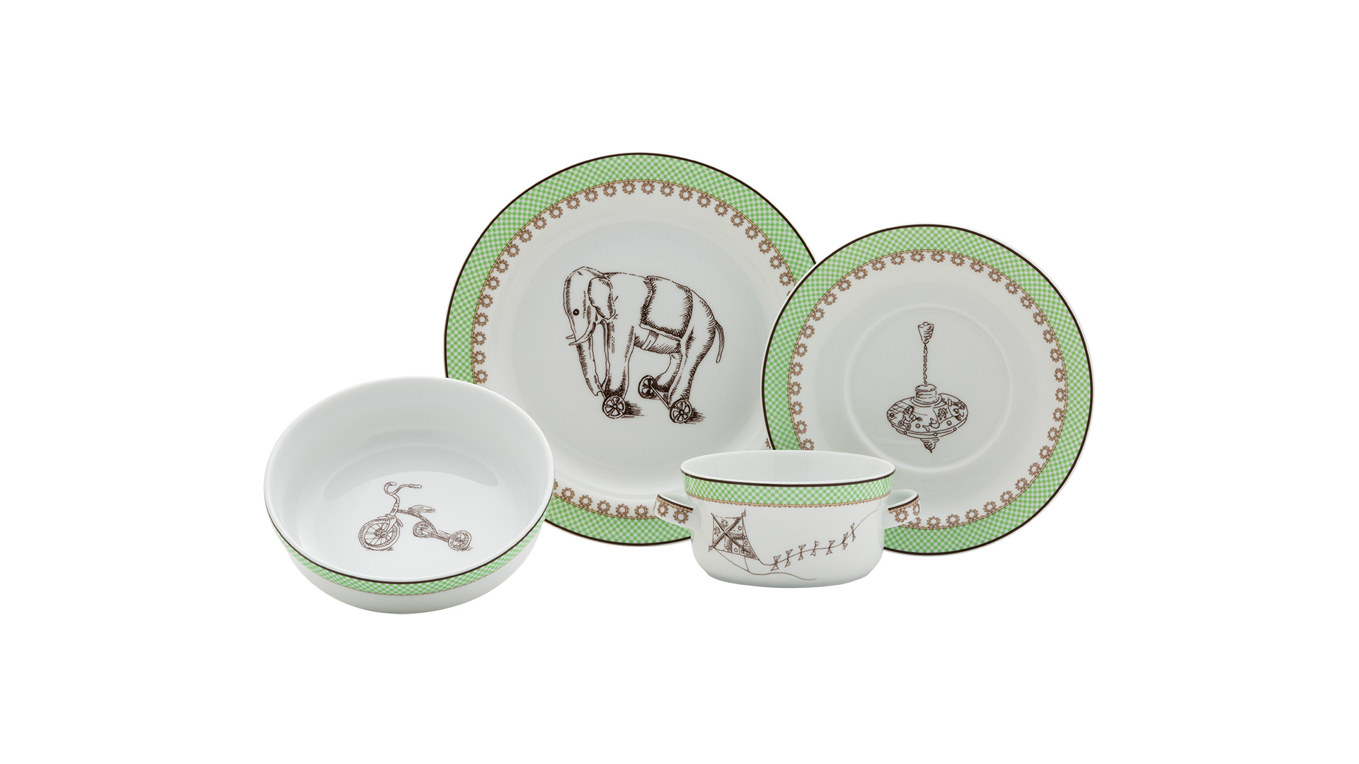 Набор детской посуды Richard Ginori (тарелка обеденная, салатник, блюдце, чашка), 4пр (зеленый)