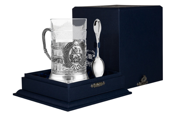 Набор чайный в футляре АргентА Classic Георгий Победоносец 152,4 г, 3 предмета, серебро 925