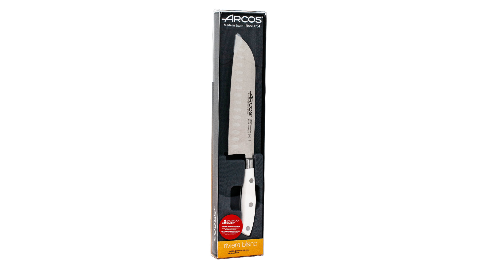 Нож кухонный Сантоку Arcos Riviera Blanca 18см, кованая сталь, (белый)