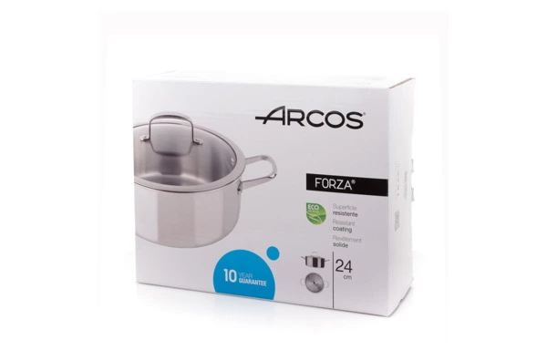 Кастрюля с крышкой Arcos Forza d24 см 4 л, сталь нержавеющая