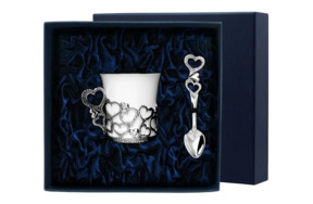 Чашка чайная с ложкой в футляре АргентА Сердечко 56,9 г, серебро 925