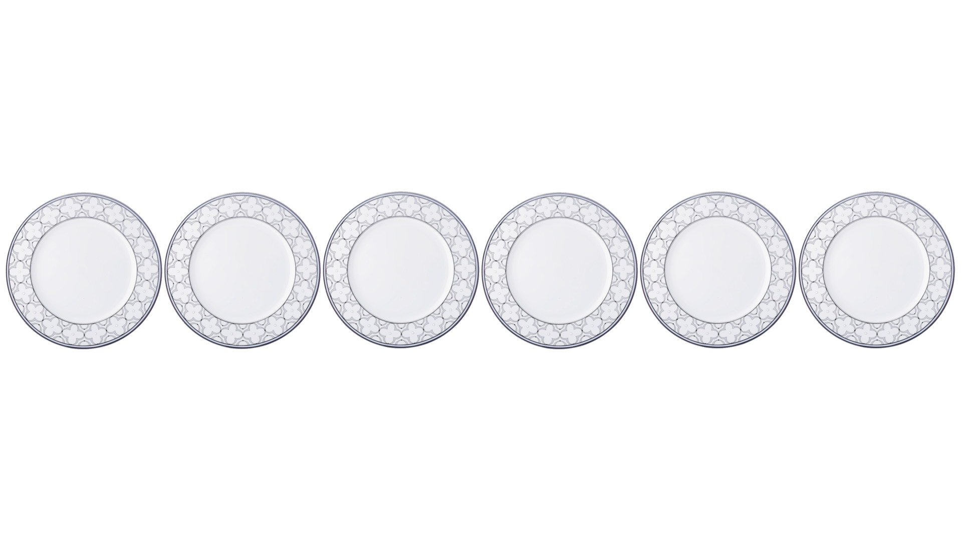 Набор из 6 тарелок пирожковых Noritake Трефолио, платиновый кант 16,7 см