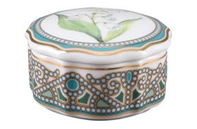 Шкатулка ИФЗ Ландыш майский, фарфор костяной, круглый