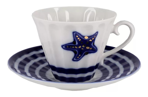 Сервиз чайный ИФЗ Лучистая Морские звезды 14 предметов на 6 персон, фарфор костяной