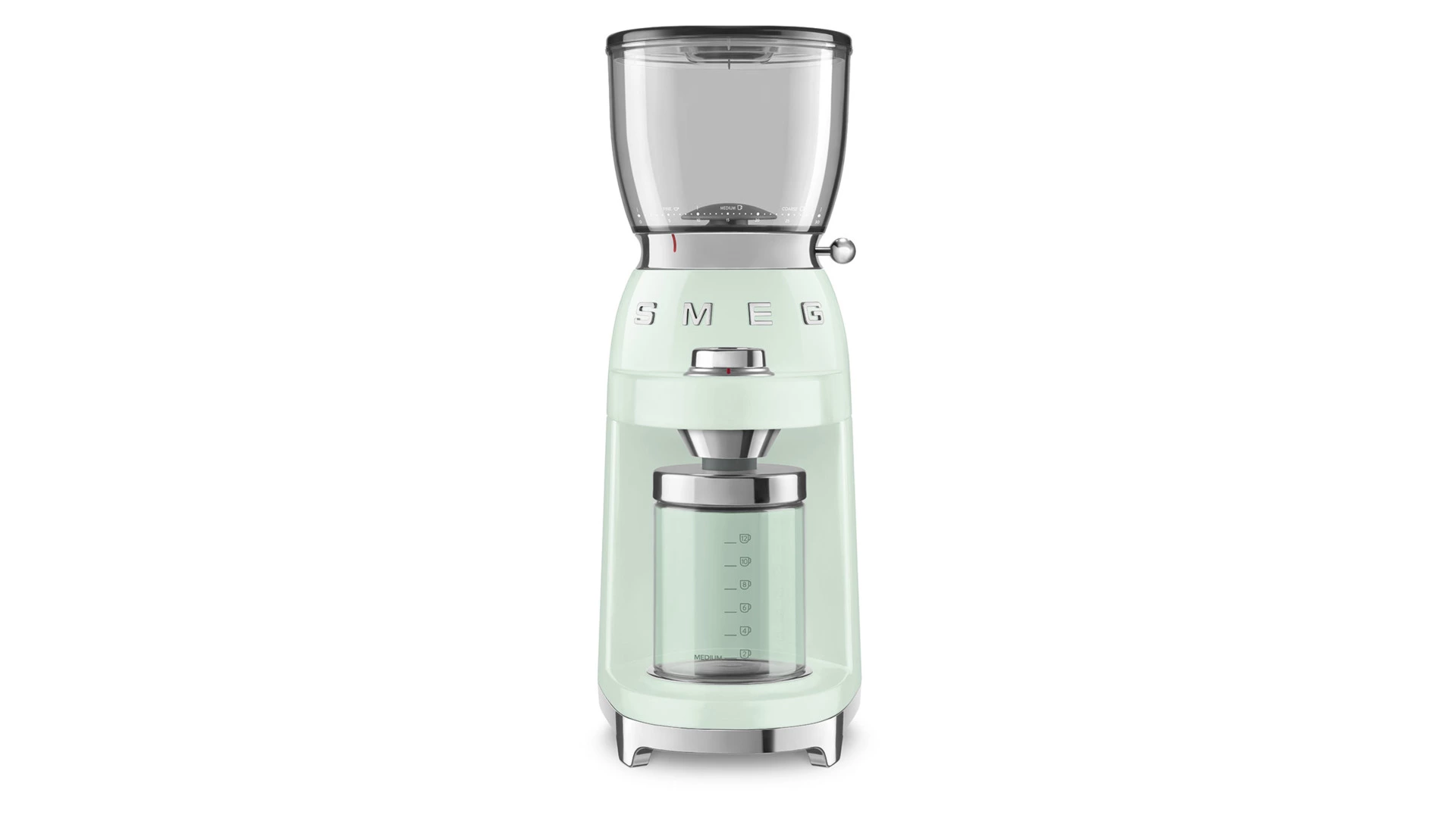 Кофемолка SMEG  CGF01PGEU, 150 ВТ, 30 степеней помола, контейнеры пластик, пастельно-зеленый