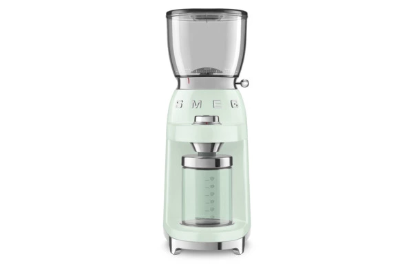 Кофемолка SMEG  CGF01PGEU, 150 ВТ, 30 степеней помола, контейнеры пластик, пастельно-зеленый