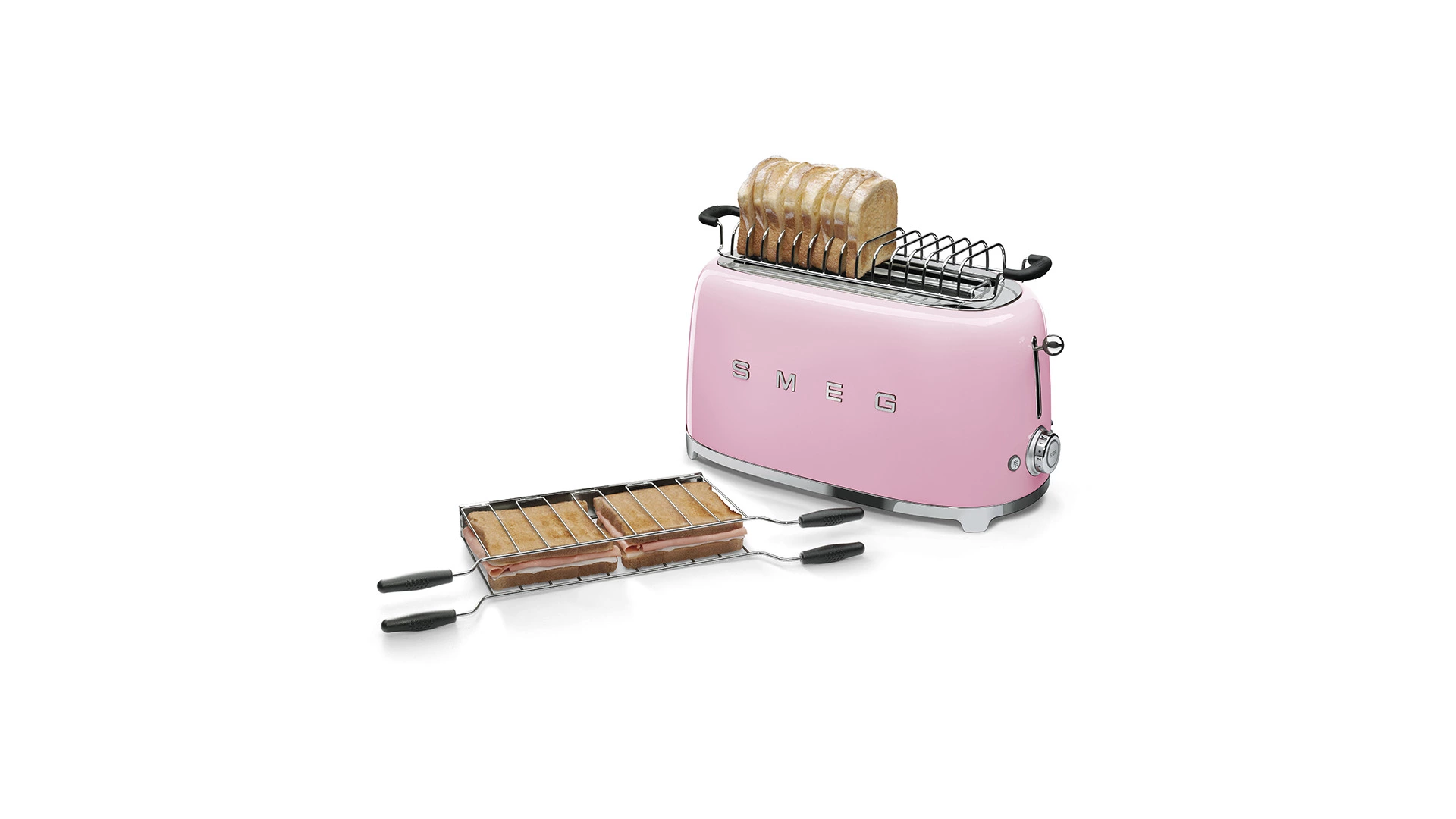 Тостер на 4 ломтика SMEG TSF02PKEU, 1500 Вт, розовый