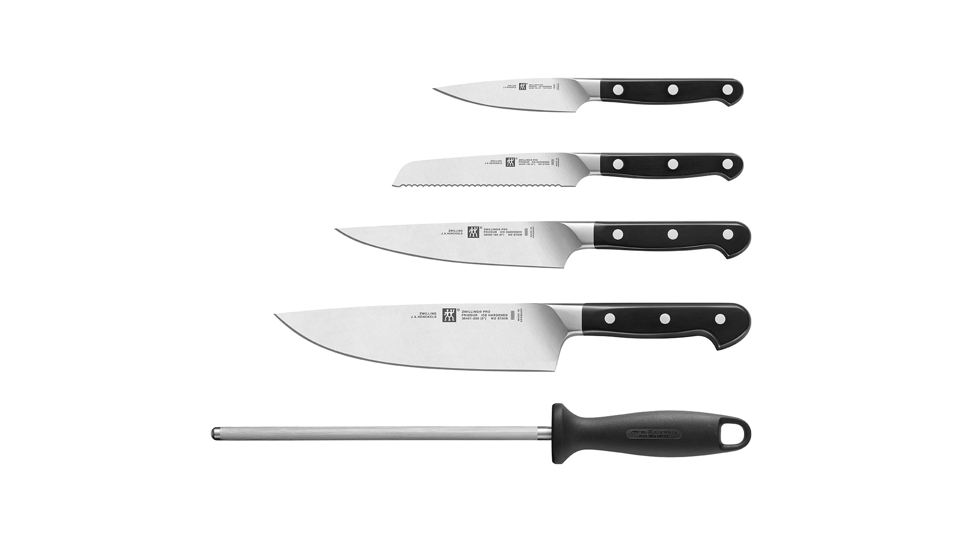Набор ножей в подставке Zwilling Pro, 4 ножа и мусат, 6 предметов, сталь нержавеющая
