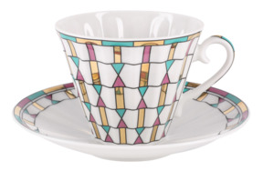Чашка чайная с блюдцем ИФЗ Геометрия цвета Лучистая 225 мл, фарфор твердый