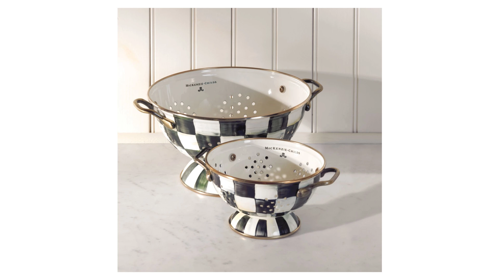 Дуршлаг MacKenzie-Childs Courtly Check 16x9 см, сталь нержавеющая, черный