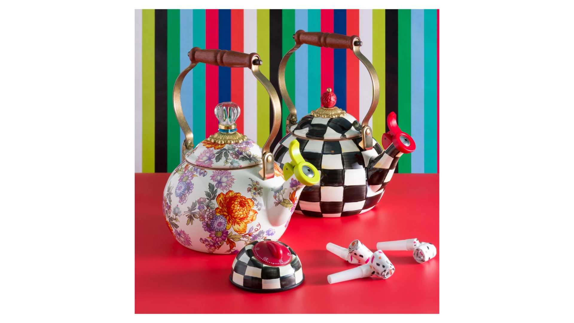 Чайник со свистком Mackenzie-Childs Flower Market 2 л, сталь нержавеющая, белый