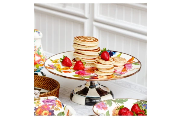 Блюдо сервировочное на подставке Mackenzie-Childs Flower Market 30 см, сталь нержавеющая, белый