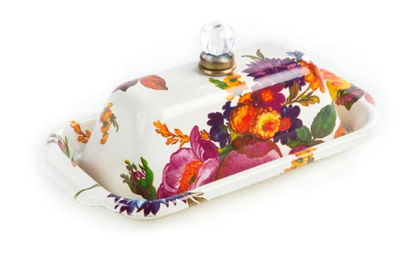 Масленка прямоугольная Mackenzie-Childs Flower Market, сталь нержавеющая, белый