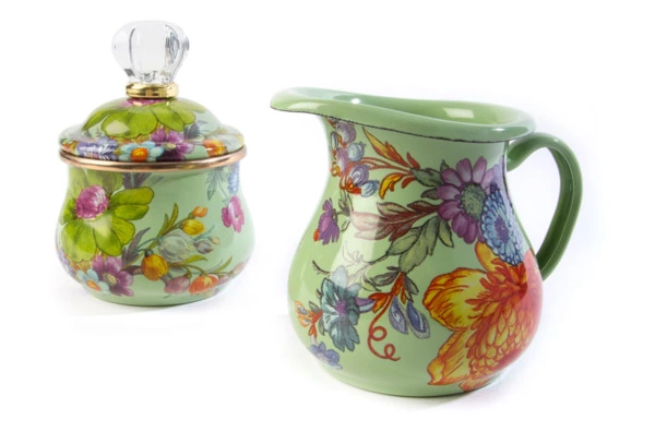 Сахарница с крышкой Mackenzie-Childs Flower Market, сталь нержавеющая, зеленый