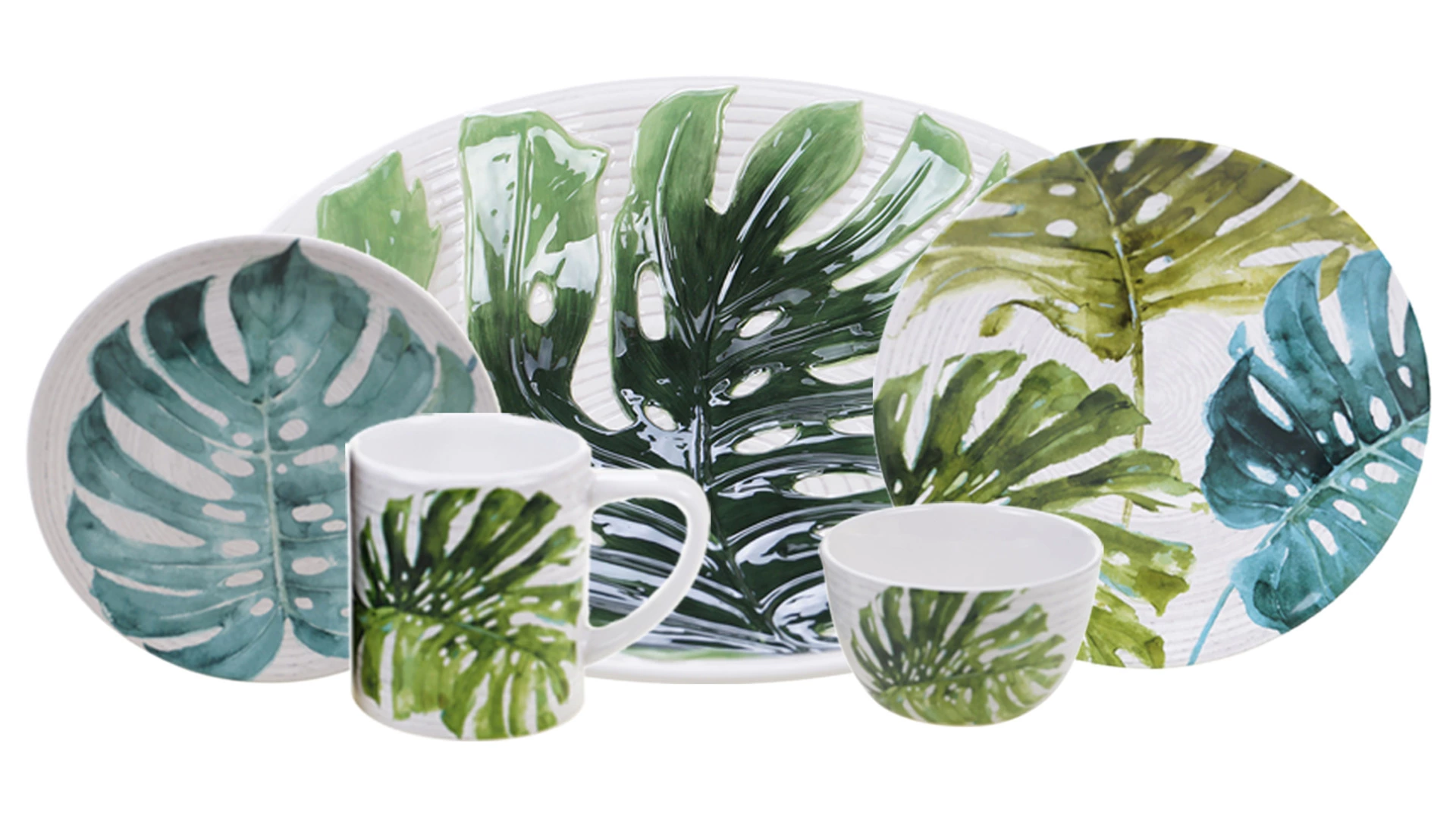 Сервиз чайно-столовый Certified Int. Пальмовые листья на 4 персоны 17 предметов, керамика