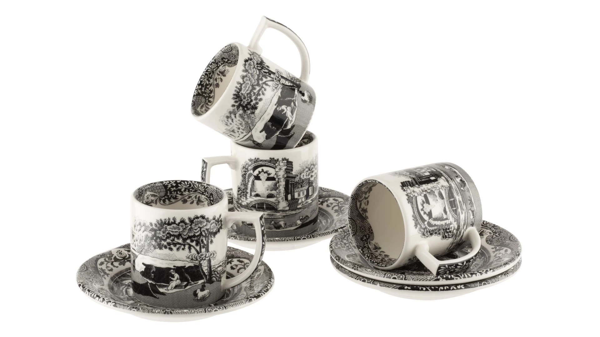 Набор чашек для эспрессо с блюдцами Spode Черная Италия 90 мл, 4 шт, лимитированный выпуск п/к