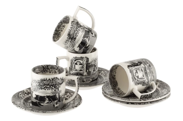 Набор чашек для эспрессо с блюдцами Spode Черная Италия 90 мл, 4 шт, лимитированный выпуск п/к