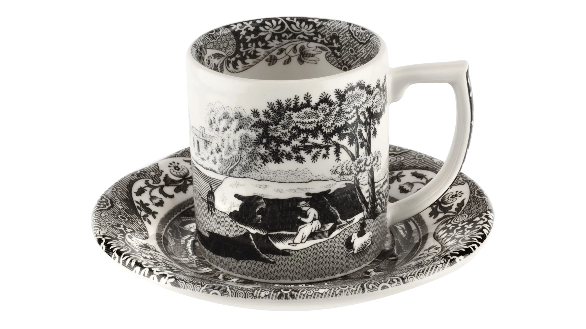 Набор чашек для эспрессо с блюдцами Spode Черная Италия 90 мл, 4 шт, лимитированный выпуск п/к