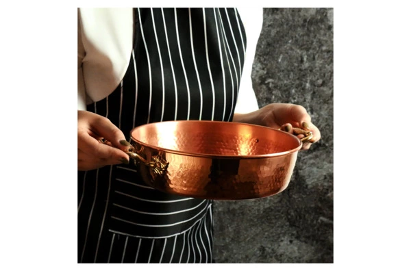 Таз для варки варенья кованый Кольчугинский мельхиор Лист 3 л, 26 см, медь, латунные ручки