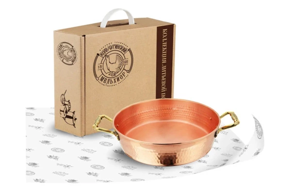 Таз для варки варенья кованый Кольчугинский мельхиор Лист 3 л, 26 см, медь, латунные ручки