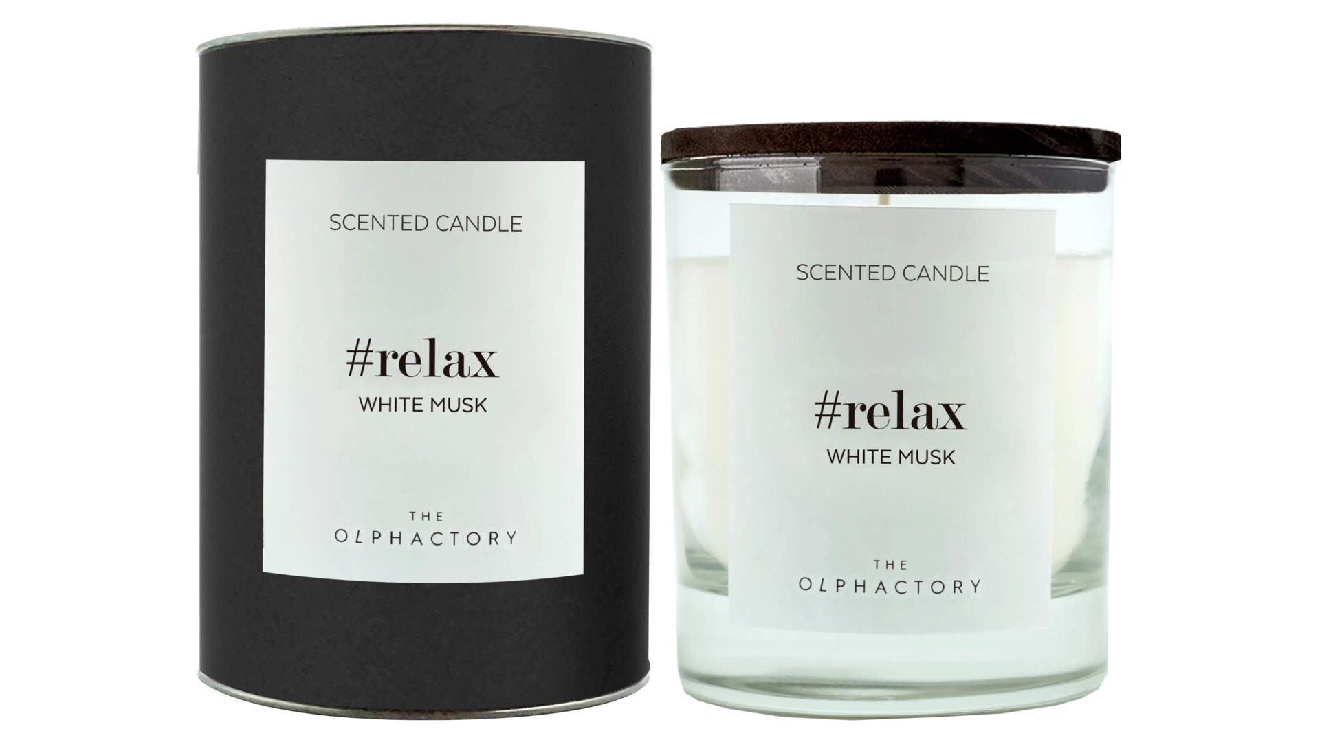 Свеча ароматическая The Olphactory RELAX Black Белый мускус 40 ч