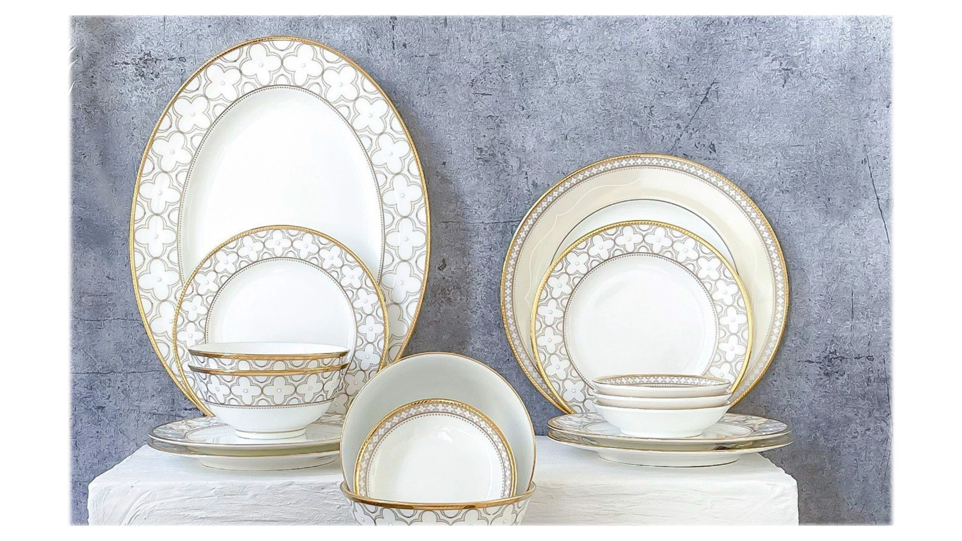 Сервиз столовый Noritake Трефолио, золотой кант на 6 персон, 20 предметов, фарфор