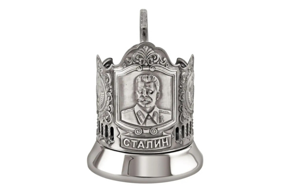 Стакан с подстаканником Кольчугинский мельхиор Сталин никелированный с чернением, латунь