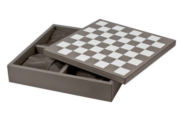 Настольная игра 3 в 1:шахматы, домино, шашки в коробке из кожи 39х39см (дымчатый)