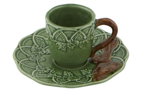 Чашка кофейная с блюдцем Bordallo Pinheiro ОхотаЗаяц 150 мл, керамика