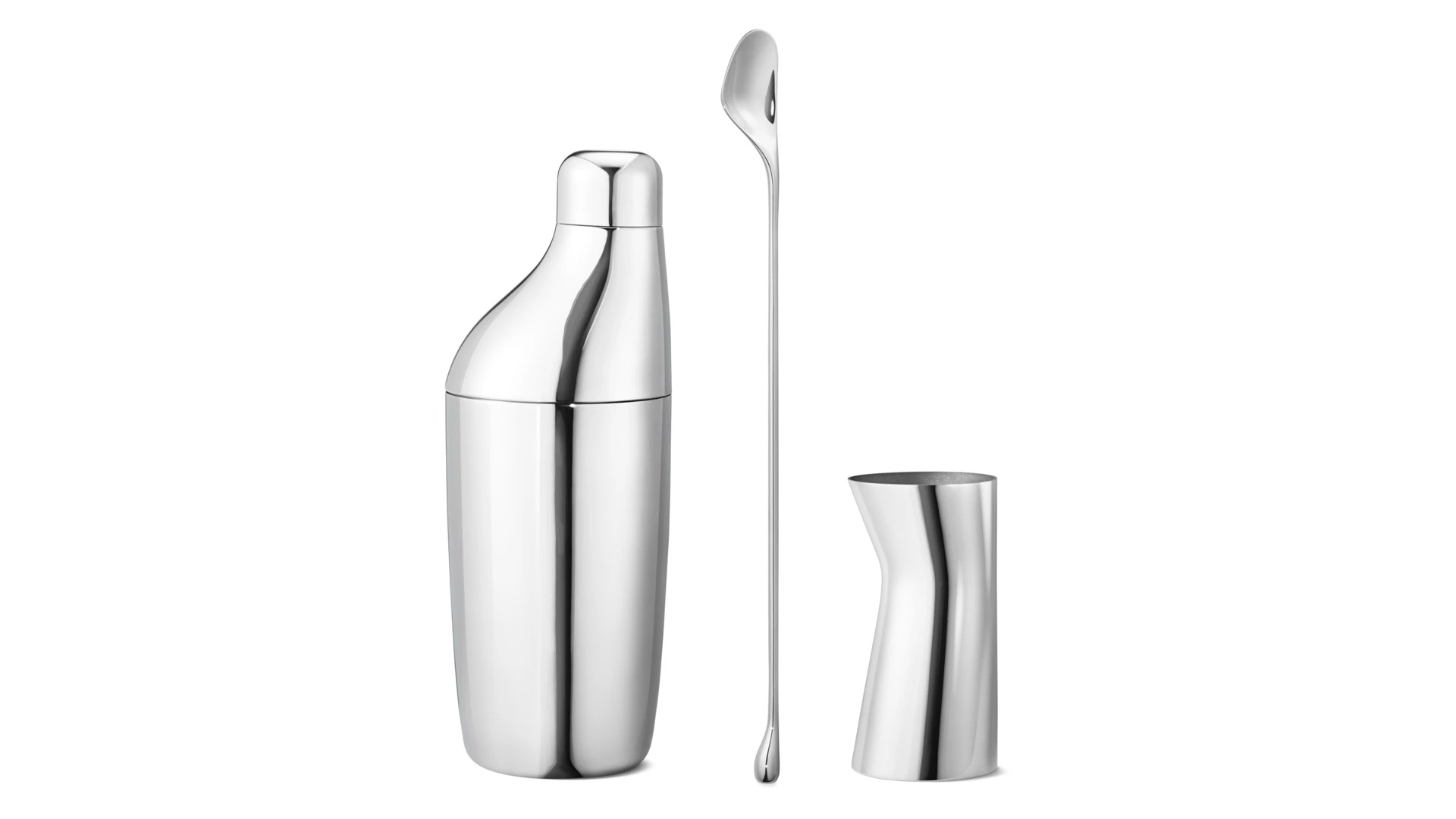 Набор для приготовления коктейлей Georg Jensen Скай шейкер 0,5 л, барная ложка 28 см, джиггер 36мл