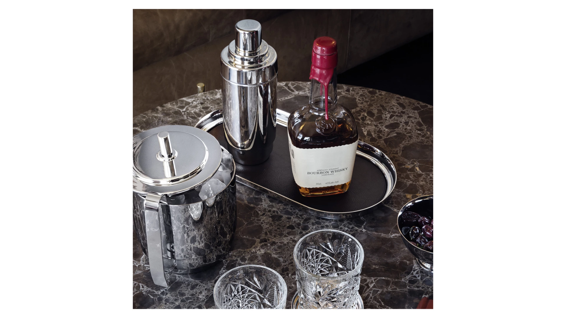 Поднос Georg Jensen Манхеттен 35x18 см, сталь нержавеющая, кожа