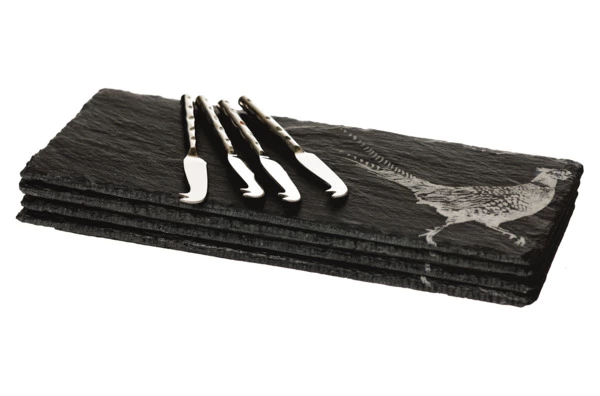 Набор сервировочных досок с ножами The Just Slate Company Фазан 29x11 см,  4 шт