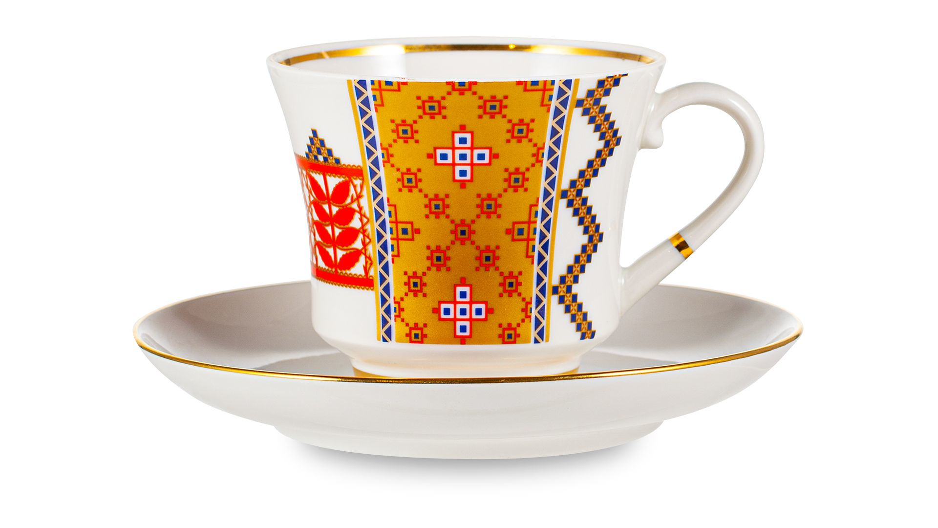Чашка чайная с блюдцем ИФЗ Банкетная Русский стиль  Рушник, фарфор твердый
