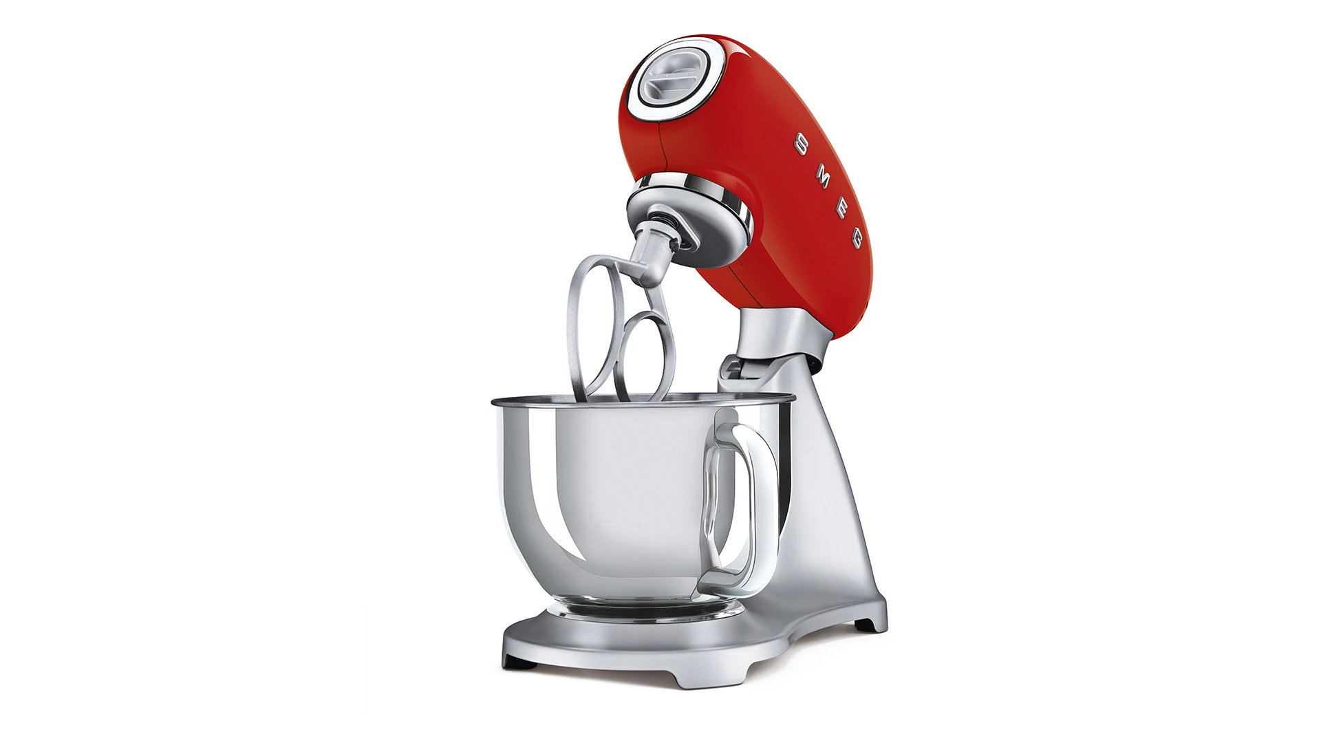 Миксер планетарный SMEG SMF02RDEU, 800 Вт, чаша стальная 4,8л, 3 насадки, алюминий литой, красный