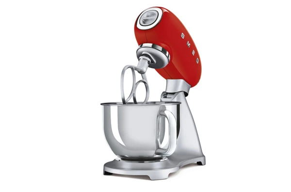 Миксер планетарный SMEG SMF02RDEU, 800 Вт, чаша стальная 4,8л, 3 насадки, алюминий литой, красный
