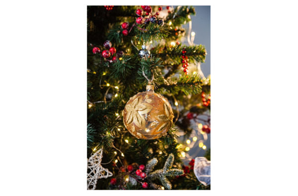 Украшение елочное шар Bartosh Рождественник, золотое, стекло