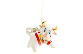 Елочная игрушка фарфоровая "Бычок в жилетке", 8см