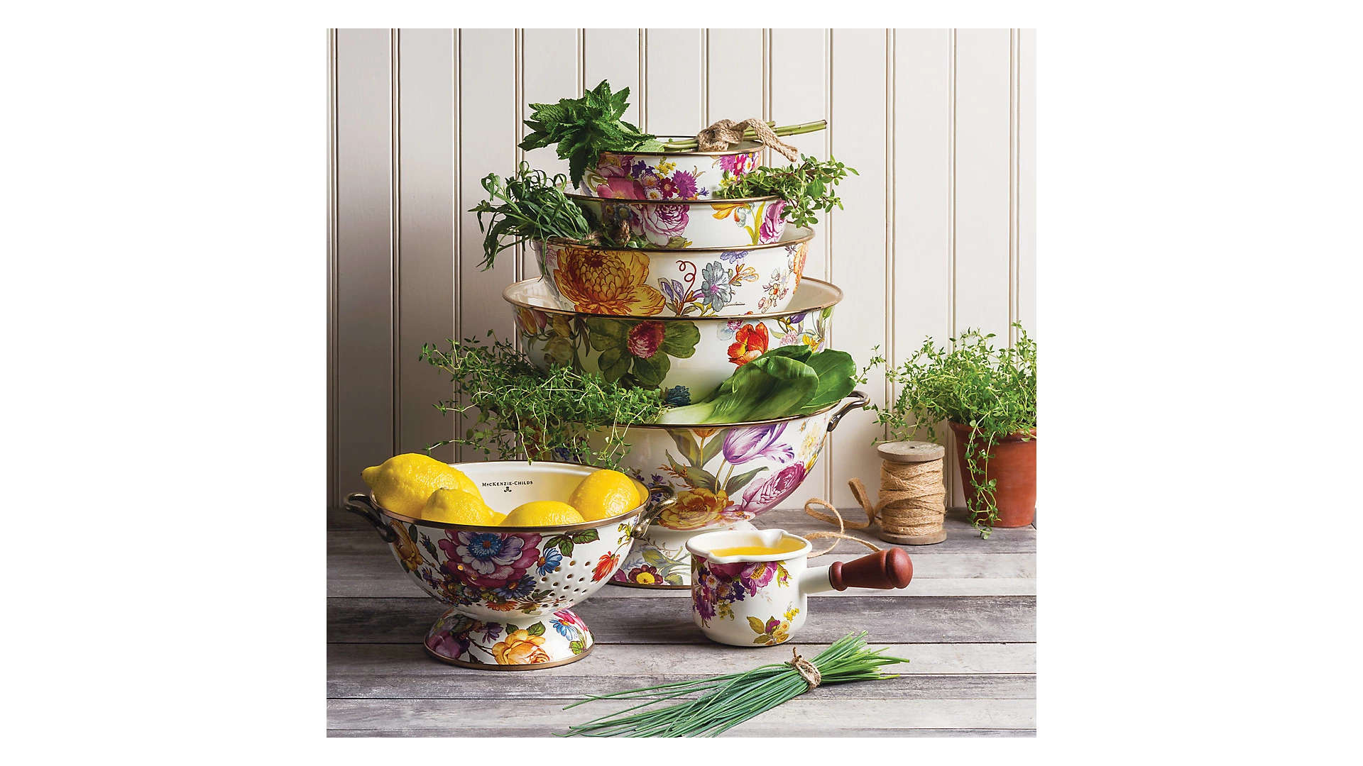 Салатник Mackenzie-Childs Flower Market, сталь нержавеющая, белый