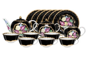 Сервиз чайный Дулевский фарфоровый завод Тюльпан Красавица на 6 персон 15 предметов, фарфор твердый