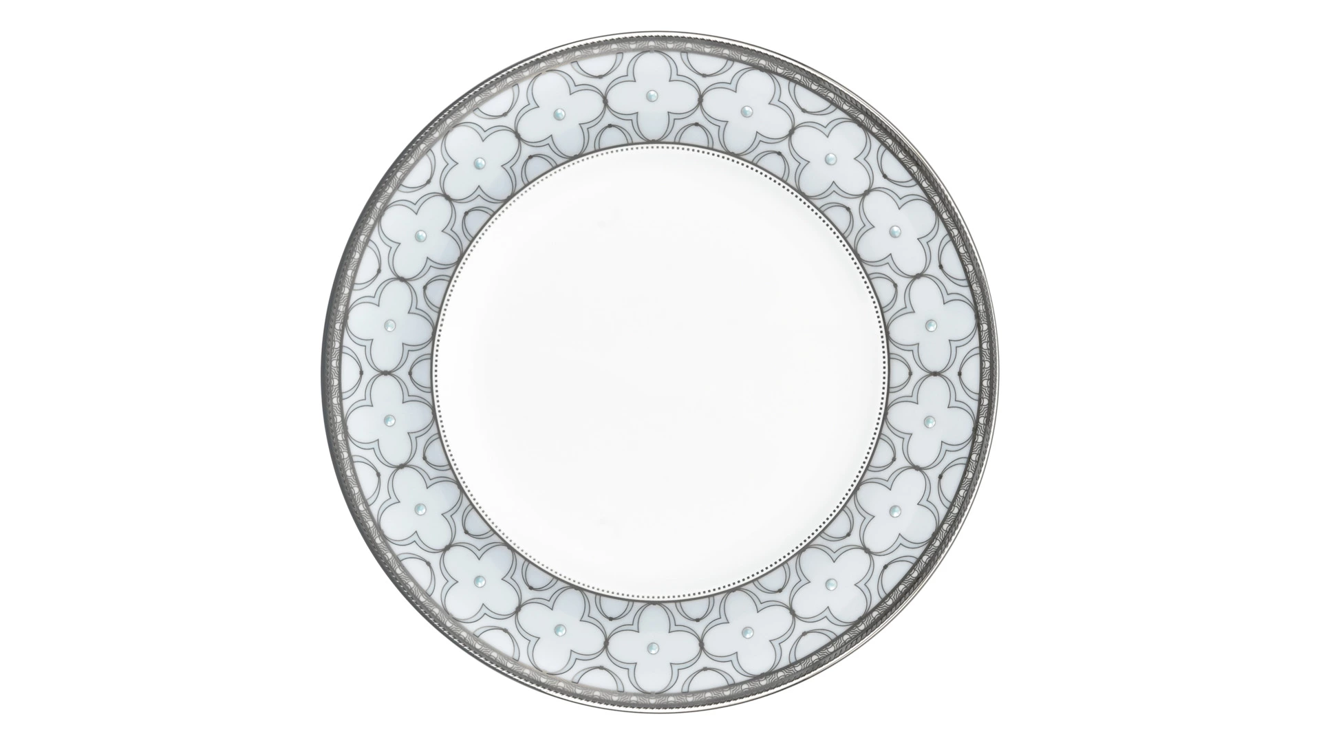 Тарелка акцентная Noritake Трефолио, платиновый кант 25 см, фарфор костяной