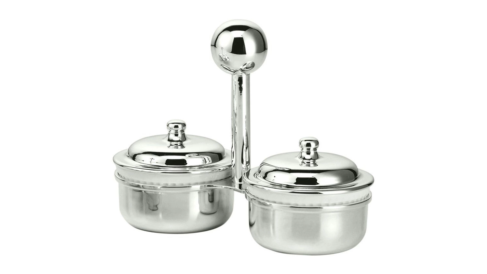 Набор из 2 вазочек для варенья с крышками на подставке Эссенция 20х16 см, посеребрение