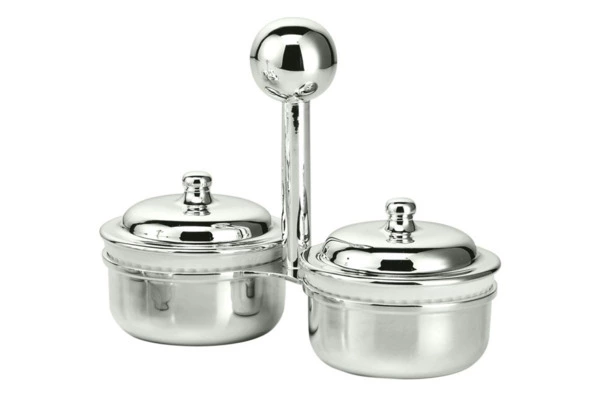 Набор из 2 вазочек для варенья с крышками на подставке Эссенция 20х16 см, посеребрение