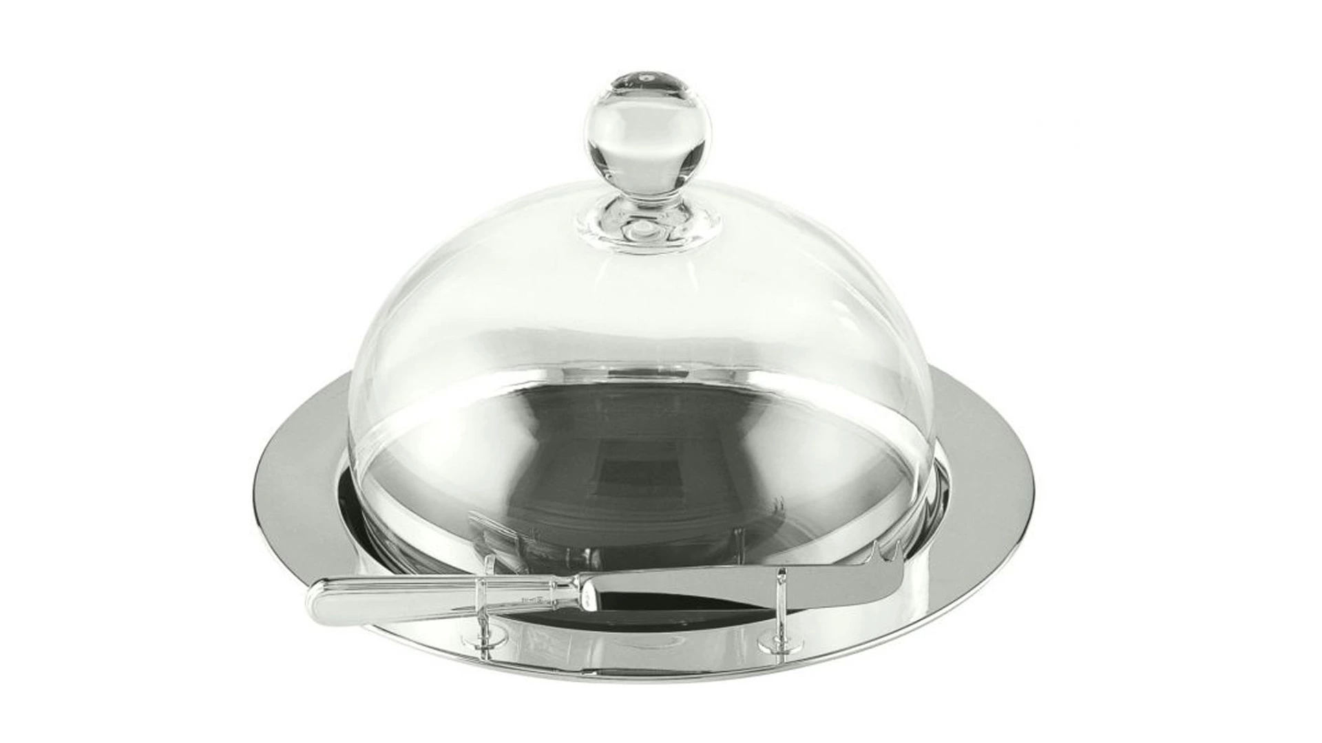 Блюдо для сыра с крышкой Schiavon Эссенция и ножом 30 см, посеребрение