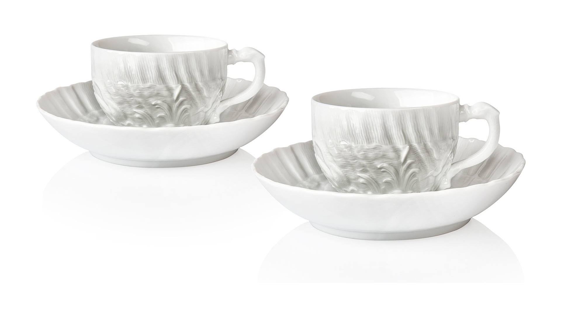 Набор из 2 чашек чайно-кофейных с блюдцами Meissen "Лебединый сервиз" (белый рельеф), 140мл, п/к